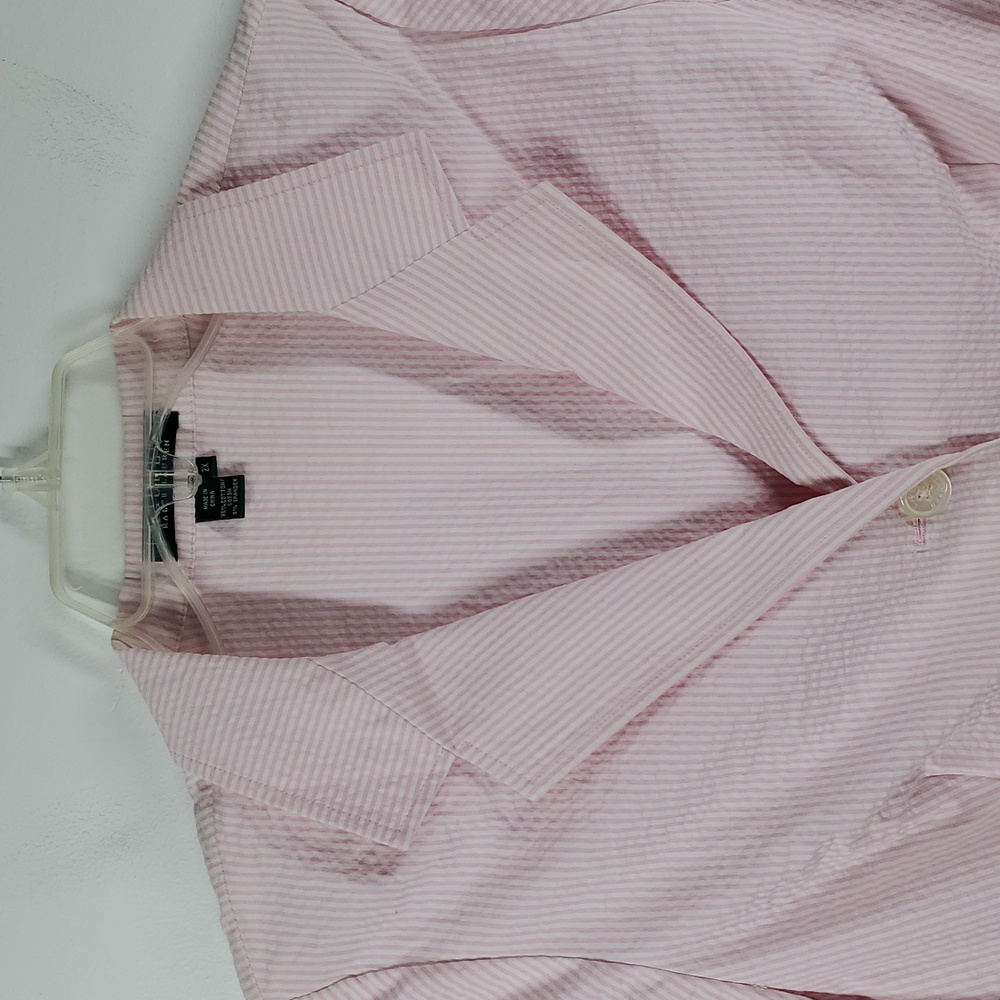 Lauren Ralph Lauren Pink Seersucker Blazer 2X Lightweight Jacket - Picture 3 of 11